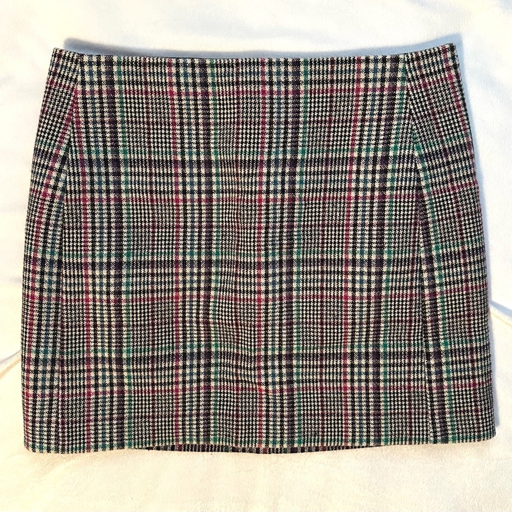Sézane Jupe Malia Plaid Tartan Wool Blnd Mini Skirt 10 NEW Pink Green BlackIvory